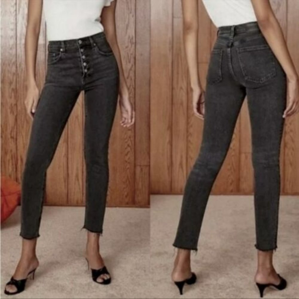 Aritzia Denim Forum Yoko High Rise Slim Jeans Button Fly Black wash size 26